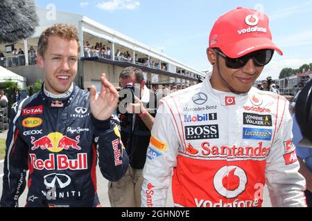 Qualifying-Ergebnisse, 1. Sebastian Vettel (GER), Red Bull Racing 2. Platz Lewis Hamilton 09.06.2012. Formel-1-Weltmeisterschaft, Rd 7, Großer Preis Von Kanada, Montreal, Kanada, Qualifizierender Tag Stockfoto