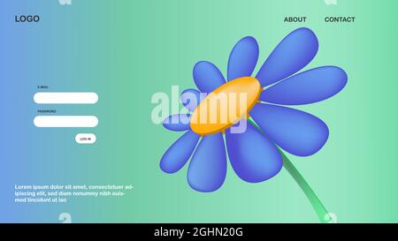 Große blaue 3d Blumen Landing Pages Hintergrund Stock Vektor