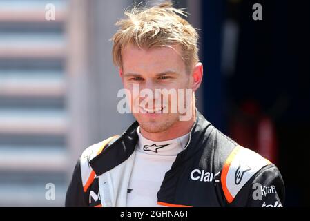 Nico Hulkenberg (GER) Sahara Force India F1 in Parc Ferme. 28.05.2016. Formel-1-Weltmeisterschaft, Rd 6, Großer Preis Von Monaco, Monte Carlo, Monaco, Qualifizierender Tag. Bildnachweis sollte lauten: XPB/Press Association Images. Stockfoto