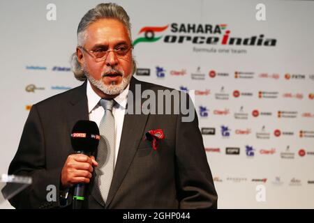 Dr. Vijay Mallya (IND) Sahara Force India F1 Team Owner. 22.02.2017. Sahara Force India F1 VJM10 Launch, Silverstone, England. Bildnachweis sollte lauten: XPB/Press Association Images. Stockfoto