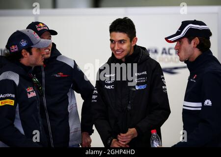 (L bis R): Carlos Sainz Jr (ESP) Scuderia Toro Rosso; Daniil Kvyat (RUS) Scuderia Toro Rosso; Esteban Ocon (FRA) Sahara Force India F1 Team; und Antonio Giovinazzi (ITA) sauber F1 Team, bei der Fahrerparade. 09.04.2017. Formel 1 Weltmeisterschaft, Rd 2, Großer Preis Von China, Shanghai, China, Wettkampftag. Bildnachweis sollte lauten: XPB/Press Association Images. Stockfoto