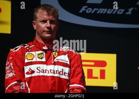 Auf dem Podium platzierte sich Kimi Räikkönen (FIN) Ferrari auf Platz zwei. 30.07.2017. Formel 1 Weltmeisterschaft, Rd 11, Großer Preis Von Ungarn, Budapest, Ungarn, Wettkampftag. Bildnachweis sollte lauten: XPB/Press Association Images. Stockfoto