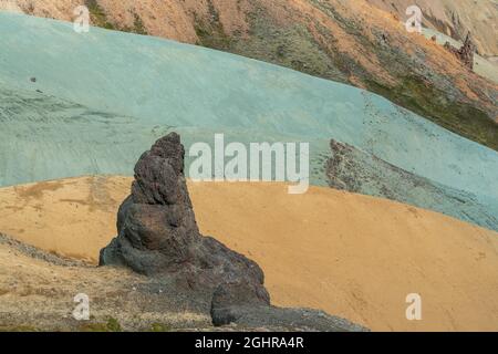 Farbige Rhyolitberge, Graenihryggur, Landmannalaugar, Fjallabak, isländisches Hochland, Island Stockfoto