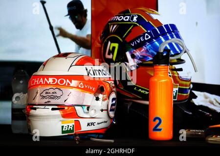 Der Helm des Lando Norris (GBR) McLaren Testfahrers. 24.08.2018. Formel-1-Weltmeisterschaft, Rd 13, Großer Preis Von Belgien, Spa Francorchamps, Belgien, Übungstag. Bildnachweis sollte lauten: XPB/Press Association Images. Stockfoto