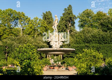 Fontana dell'Oceano, Brunnen am Meer, Bildhauer Jean de Boulogne genannt Giambologna, Giardino di Boboli, Boboli-Garten mit Palazzo Pitti, Florenz Stockfoto