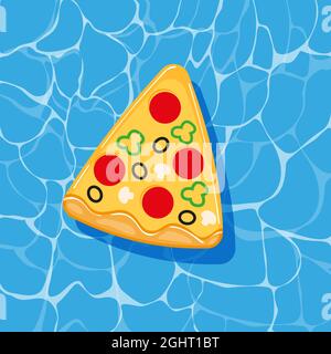 Pool Infantable Pizza Matratze auf Wasser Textur. Stock Vektor