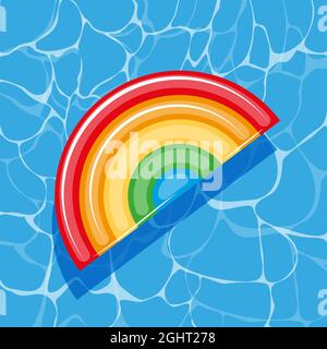Pool infantable Regenbogen Matratze auf Wasser Textur. Stock Vektor