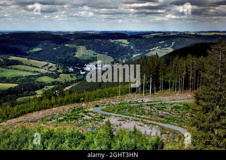 Wanderweg auf dem Ratzenberg zur Thüringer Warte im bayerisch-thüringischen Grenzgebiet, Fränkischer Wald, Grüngürtel, Grenzweg, ehemalige Stockfoto