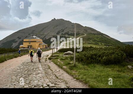 Karpacz, Polen 05 Juli 'Dom Slaski' Berghütte am Karkonosze Berg in Polen.. Stockfoto