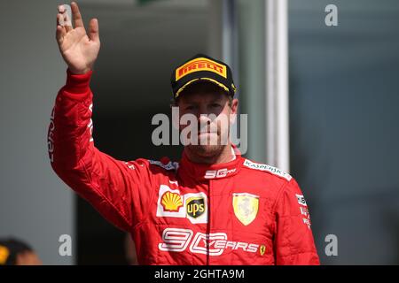 Zweiter Platz war Sebastian Vettel (GER) Ferrari auf dem Podium. 09.06.2019. Formel-1-Weltmeisterschaft, Rd 7, Großer Preis Von Kanada, Montreal, Kanada, Wettkampftag. Bildnachweis sollte lauten: XPB/Press Association Images. Stockfoto