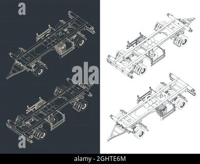 Stilisierte Vektordarstellung isometrischer Blaupausen des сontainer-Anhängers Stock Vektor