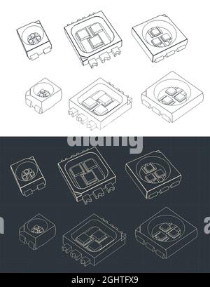 Stilisierte Vektordarstellung von Blaupausen von RGB LED Mini-Set Stock Vektor