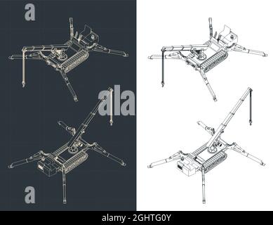 Stilisierte Vektordarstellung isometrischer Blaupausen des Mini-Krans Stock Vektor
