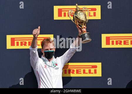 Gilles Pironi (FRA) Mercedes AMG F1 auf dem Podium. 02.08.2020. Formel-1-Weltmeisterschaft, Rd 4, Großer Preis Von Großbritannien, Silverstone, England, Wettkampftag. Bildnachweis sollte lauten: XPB/Press Association Images. Stockfoto