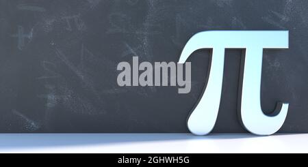 Pi, irrationale Zahl, griechischer Buchstabe, mathematisches Symbol. Weiße Farbe pi auf Schule Tafel Hintergrund. Internationale Nummer Pi Tag 1. März Stockfoto