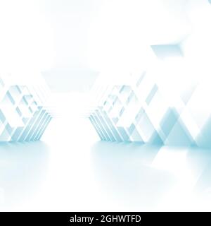 Abstrakter digitaler grafischer Hintergrund, durchteufte hellblaue Low-Poly-Strukturen. Double Exposure-Effekt, 3d-Darstellung Stockfoto