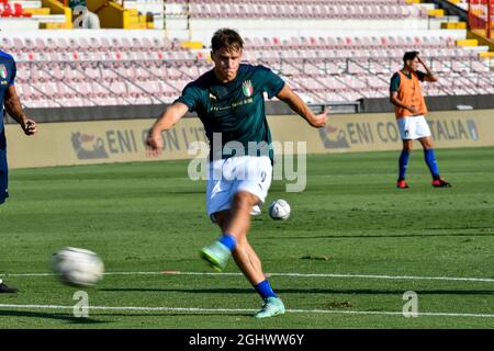 Stadio Romeo Menti, Vicenza, Italien, 07. September 2021, Schießen von Lorenzo Colombo (Italia) während der EM 2023 Qualifikation - Italien U21 gegen Montenegro - UEFA-Fußball-Europameisterschaft Stockfoto