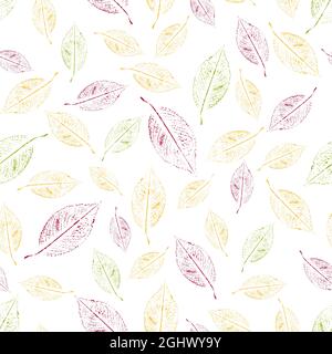 Nahtloses Muster aus Herbstblättern auf Weiß Stock Vektor