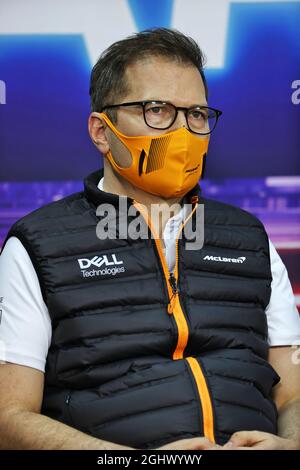 Andreas Seidl, McLaren Geschäftsführer bei der FIA Pressekonferenz. 12.03.2021. Formel-1-Tests, Sakhir, Bahrain, Erster Tag. Bildnachweis sollte lauten: XPB/Press Association Images. Stockfoto