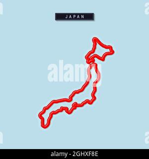 Japan Bold Outline-Karte. Glänzender roter Rand mit weichem Schatten. Länderschild. Vektorgrafik. Stock Vektor