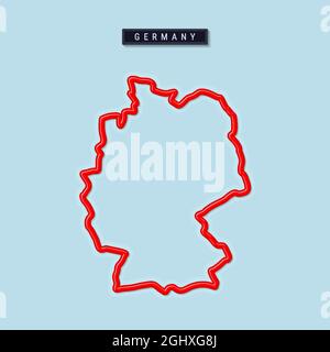 Deutschland fett umrissiger Plan. Glänzender roter Rand mit weichem Schatten. Länderschild. Vektorgrafik. Stock Vektor