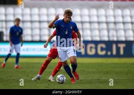 Vicenza, Italien. September 2021. Matteo Lovato (Italia) in Aktion während der EM 2023 Qualifiers - Italien U21 gegen Montenegro, UEFA Fußball-Europameisterschaft in Vicenza, Italien, September 07 2021 Quelle: Independent Photo Agency/Alamy Live News Stockfoto