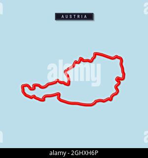 Österreich Bold Outline Karte. Glänzender roter Rand mit weichem Schatten. Länderschild. Vektorgrafik. Stock Vektor
