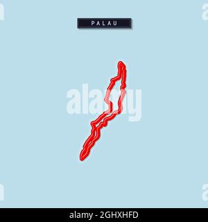 Palau Bold umreißt Karte. Glänzender roter Rand mit weichem Schatten. Länderschild. Vektorgrafik. Stock Vektor