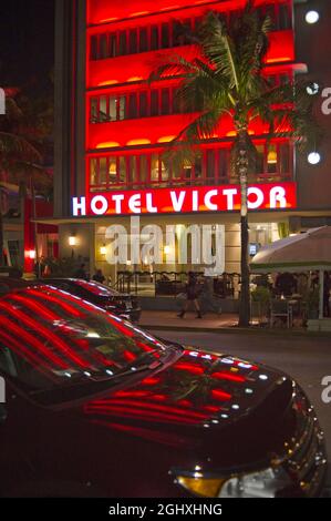 Hotel Victor auf der Sehenswürdigkeiten Ocean Drive im Art déco-Viertel von Miami Beach Stockfoto