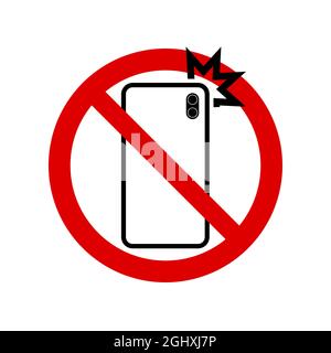 Kein Foto Smartphone Flash Verbot Zeichen. Kein Symbol, nicht unterschreiben, umgekehrter Schrägstrich, nein, unzulässiges Symbol, Tun Sie es nicht Symbol isoliert auf whi Stock Vektor