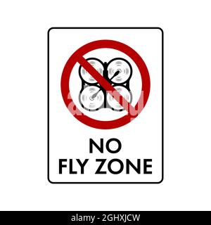Kein Drohnenschild. Kein Drohnen-Symbol. Flüge mit Drohne Kreis Backslash-Symbol, nein, verbotene Symbol, tun Sie es nicht Symbol isoliert auf weiß. Vektorgrafik Stock Vektor