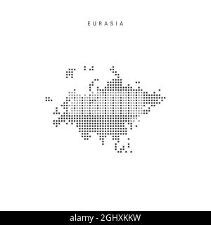 Karte mit quadratischem Punktmuster von Eurasien. Gepunktete Pixelkarte isoliert auf weißem Hintergrund. Vektorgrafik. Stock Vektor
