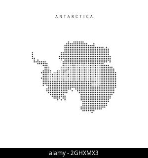 Karte mit quadratischem Punktmuster der Antarktis. Gepunktete Pixelkarte isoliert auf weißem Hintergrund. Vektorgrafik. Stock Vektor