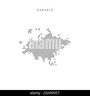 Karte mit quadratischem Punktmuster von Eurasien. Gepunktete Pixelkarte isoliert auf weißem Hintergrund. Vektorgrafik. Stock Vektor