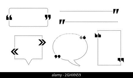 Angebotsrahmen festgelegt. Kommentarblase, Meldungsrahmen. Feld „Angebot“. Anführungszeichen. Flache Vektorgrafik isoliert auf Weiß. Stock Vektor