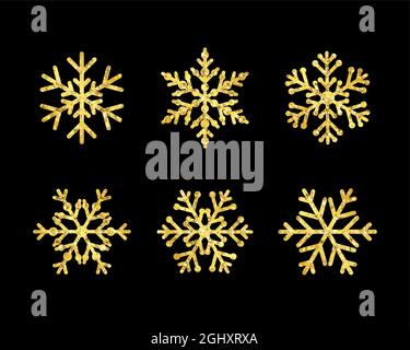 Set von schönen goldenen Schneeflocken kreatives Konzept. Die Grüße der Wintersaison. Frohe Weihnachten und Eine Happy New Year Deko Kollektion. Dekorativ Stock Vektor