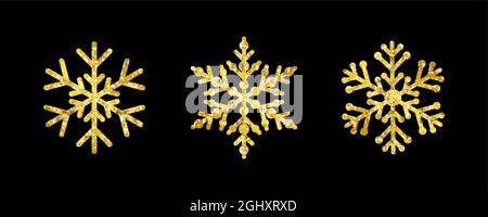 Set von schönen goldenen Schneeflocken kreatives Konzept. Die Grüße der Wintersaison. Frohe Weihnachten und Eine Happy New Year Deko Kollektion. Dekorativ Stock Vektor