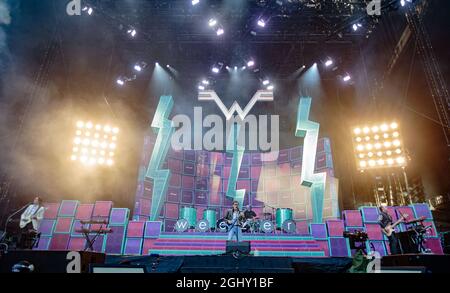 Seattle, WA - 06. SEPTEMBER 2021 : die Rockband Weezer tritt während der Hella Mega Tour im T-Mobile Park am 06. September 202 1 in Seattle, Washington, vor ausverkauften Zuschauern auf. Photo Xander Decchio/imageSPACE/MediaPunch Stockfoto