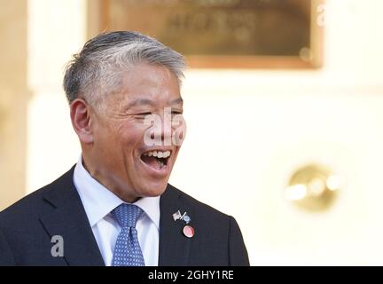 John Tien, stellvertretender US-Minister für innere Sicherheit, kommt vor einem Treffen mit den Innen- und Sicherheitsministern der G7 zu einem Empfang im Lancaster House in London. Bilddatum: Dienstag, 7. September 2021. Stockfoto