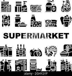 Supermarkt Verkauf Abteilung Icons Set Vektor Stock Vektor