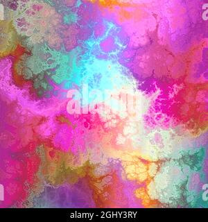 Mehrfarbiger abstrakter psychedelischer Hintergrund, hochauflösende Textur, lebendige, helle Farben, hellere Rosentöne - Magenta, Ultra, Rosa Stockfoto