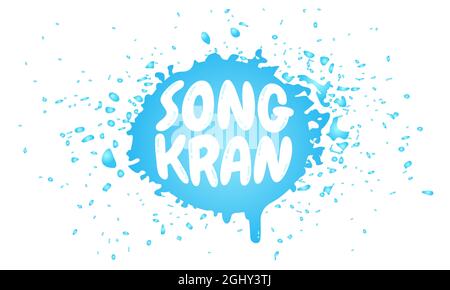 Vektor-Emblem für Songkran Festival in Thailand. Logo für das Wasserfest mit Schriftzug und Wassertropfen. Stock Vektor
