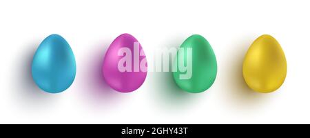 Vektor-Set realistische bunte Eier für Ostern. Bunte Eier auf isoliertem Hintergrund. 3D-Vektor Ostereier. Stock Vektor