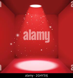 Roter Luxus leerer Raum der quadratischen Box mit heller Lichtquelle Stock Vektor