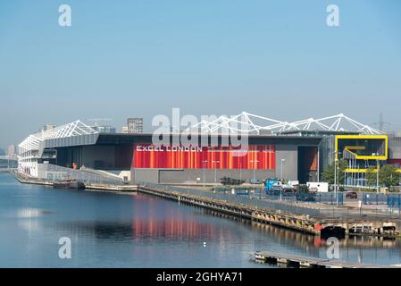 London, Großbritannien. September 2021. Ansicht des Excel London, wo die DSEI (Defence and Security Equipment International) vom 14. Bis 17. September stattfindet. (Foto von Dave Rushen/SOPA Images/Sipa USA) Quelle: SIPA USA/Alamy Live News Stockfoto