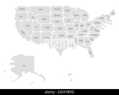 Vereinfachte Karte der USA, Vereinigte Staaten von Amerika. Abgerundete Zuständen mit glatter Umrandung. Einfache flache Vektorkarte mit Statusnamen Stock Vektor