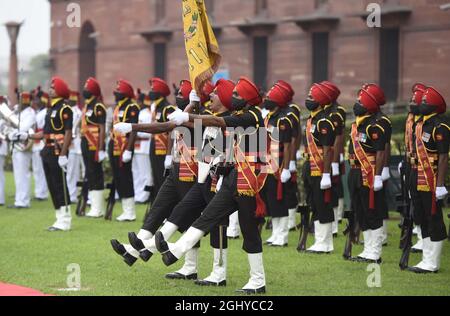 Neu-Delhi, Indien. September 2021. NEU DELHI, INDIEN - 7. SEPTEMBER: Sikh-Regiment während der Ehrenwache für den Bangladesh-Armeechef Gen SM Shafiuddin Ahmed, am 7. September 2021 im Südblock in Neu-Delhi, Indien. (Foto von Arvind Yadav/Hindustan Times/Sipa USA) Quelle: SIPA USA/Alamy Live News Stockfoto