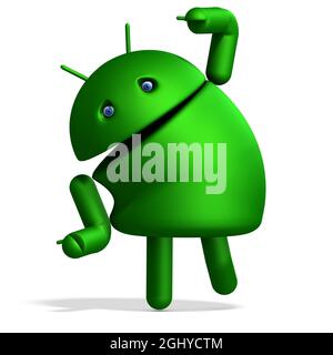 3D-Illustration eines niedlichen und lustigen Cartoon android. Isolierte Rendering-Objekt Stockfoto
