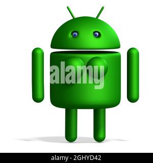 3D-Illustration eines niedlichen und lustigen Cartoon weiblichen android. Isolierte Rendering-Objekt Stockfoto