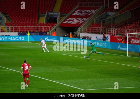 MOSKAU, RUSSLAND - 7. SEPTEMBER 2021 Otkrystie Arena Stadion. Qualifikationsturnier für die FIFA Fußball-Weltmeisterschaft 2022 in Katar. Gruppe H. Russland vs. Malta natio Stockfoto